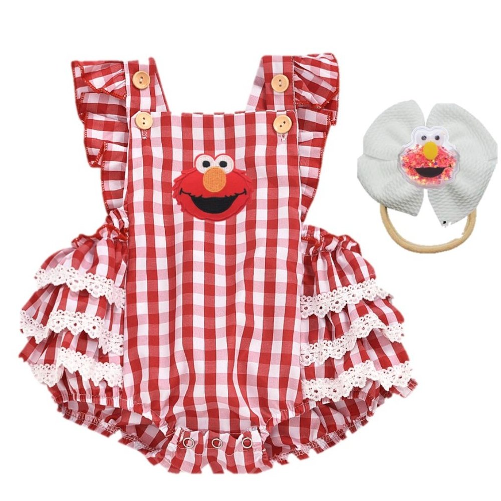 Red Gingham Elmo Baby One-Piece Romper